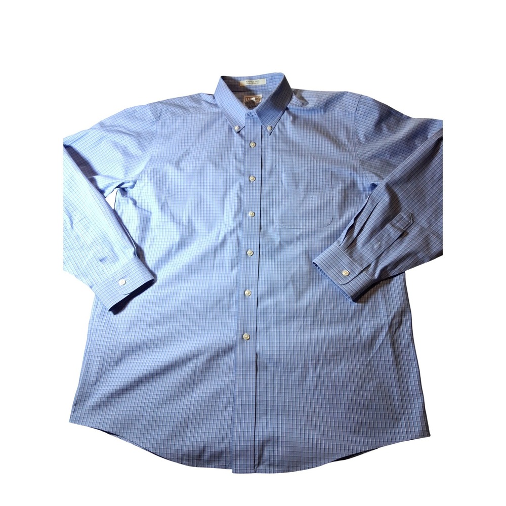LL Bean Wrinkle Free Traditional Fit Blue Tattersall Check Shirt Mens 16-34 2622